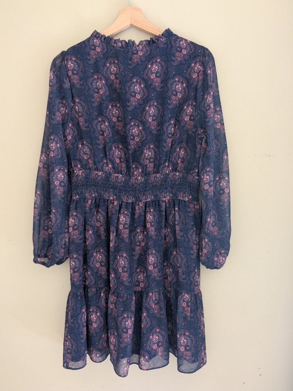 NWT PAIGE Jeanne Dress Navy Multi Paisley Floral Ruffle Mini Dress Size M - Picture 3 of 11